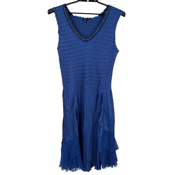 Komarov dress beaded v neck chiffon charmeuse midi size X-Large XL - Picture 1 of 5